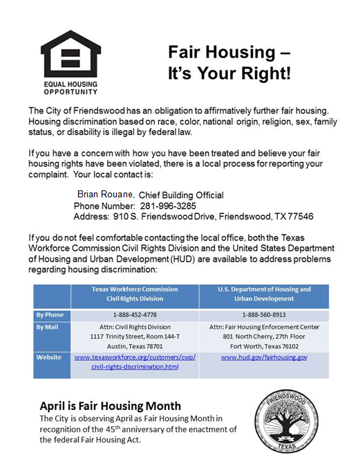 Fair Housing information for Friendswood