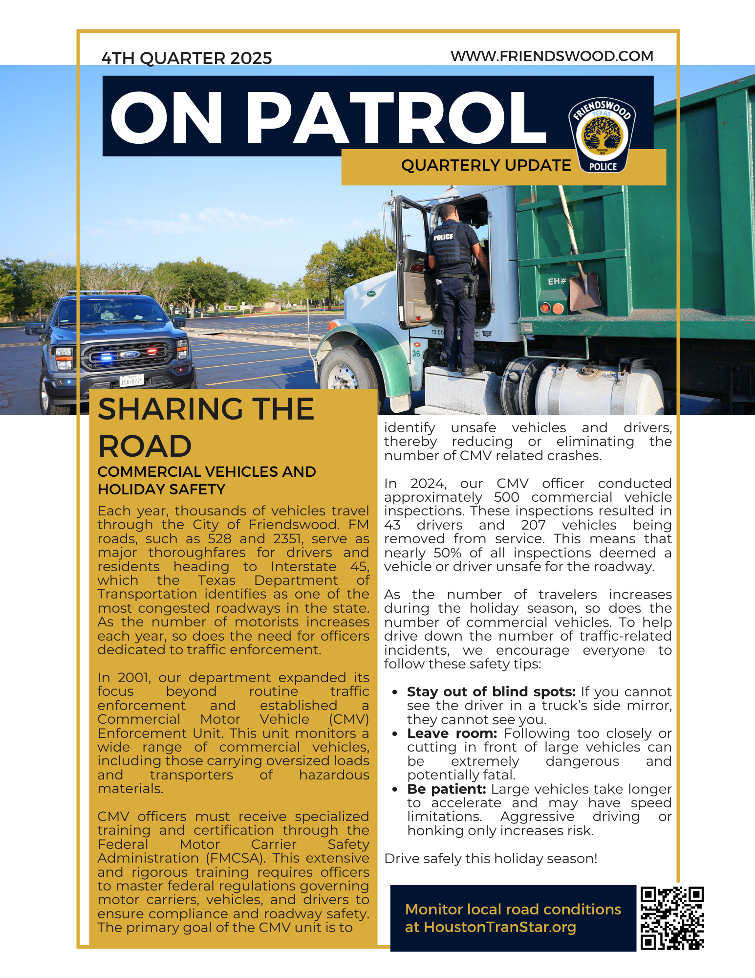 On Patrol Newsletter Quarter 4 2025 Sharing the Road - Commercial Vehicles and Holiday Safety